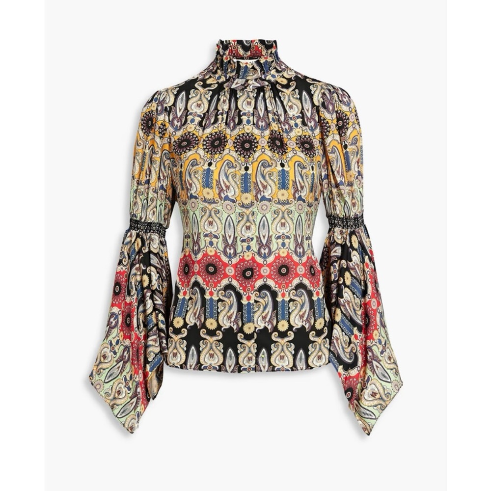 Alice and Olivia ruffle-trim paisley print crepe de chine blouse. Size xs.